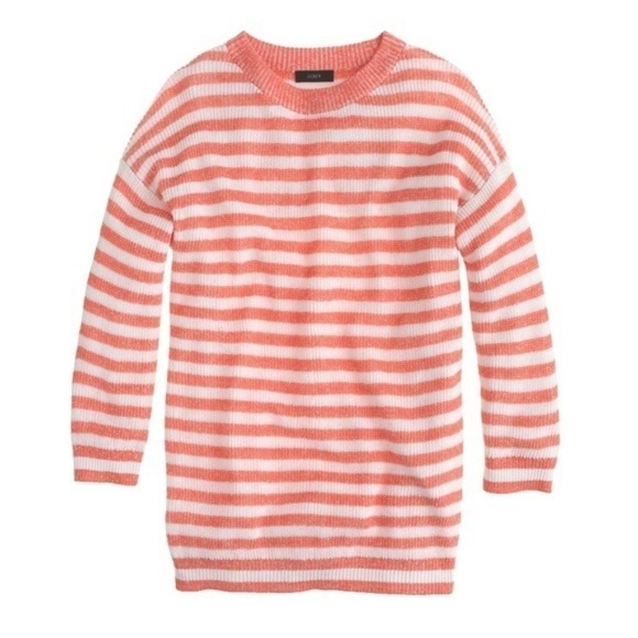 J. Crew Coral Pink/White Striped Crew Neck Dolman 3/4 Sleeve Sweater, Medium - Picture 8 of 8